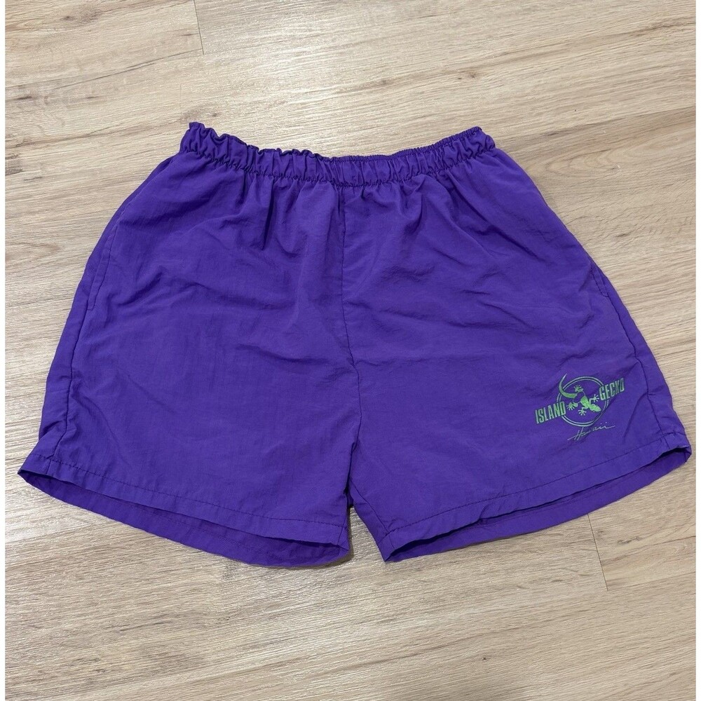 Gecko Hawaii Shorts Mens Medium Swim Trunks Surf Neon Lizard 90s Grape Purple